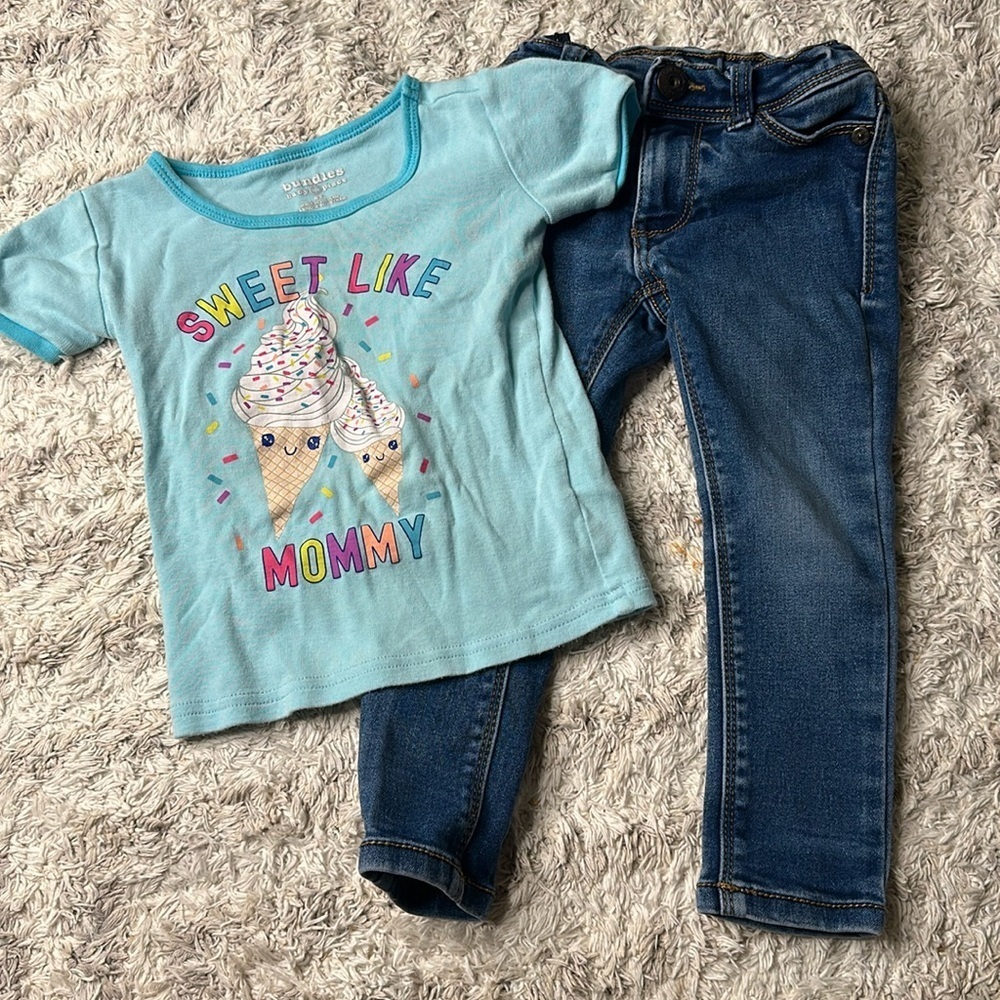 2T guess denim jeans, power, skinny, and bundles sweet like mommy T-shirt